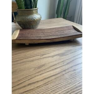 Vintage Oak Wine Barrel Tray With Cork Feet Wine Barrel Staves